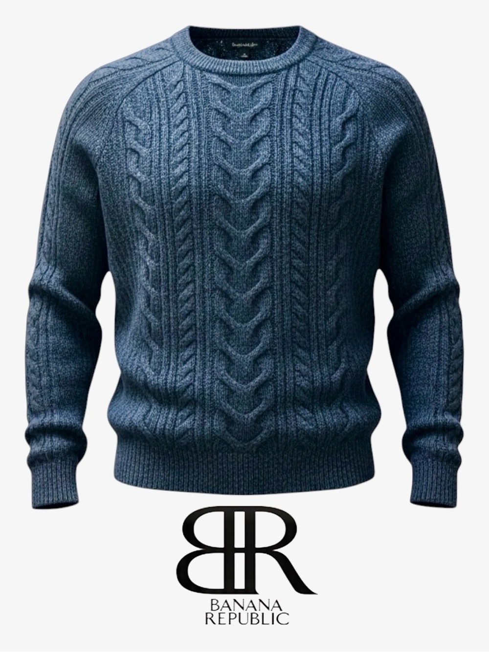 Banana Republic Men’s Marled Merino Wool
Blend Cable-Knit Sweater • Navy • Large